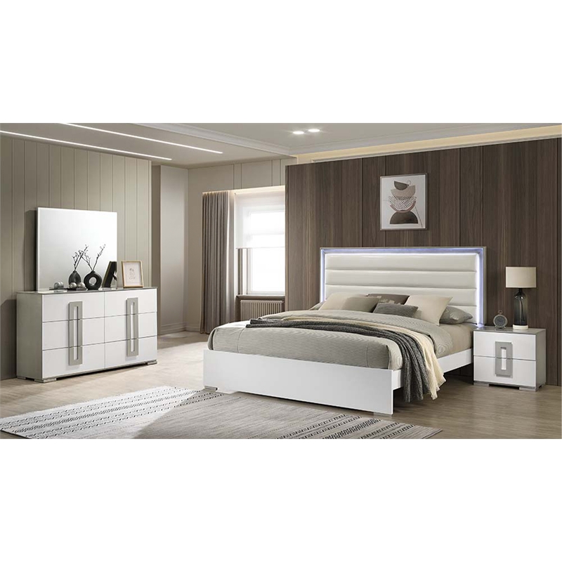 Olivia Contemporary Style Dresser with Metallic Accents Made with wood in White
