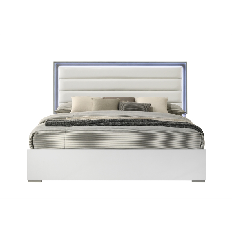 Olivia Contemporary Style Upholstered King Bed Made with wood in White