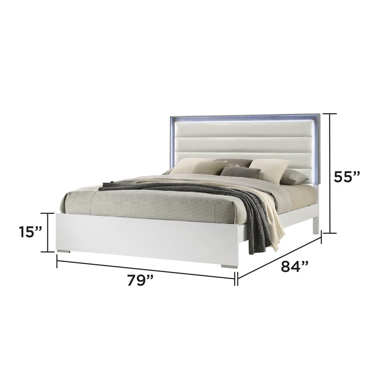 Olivia Contemporary Style Upholstered King Bed Made with wood in White