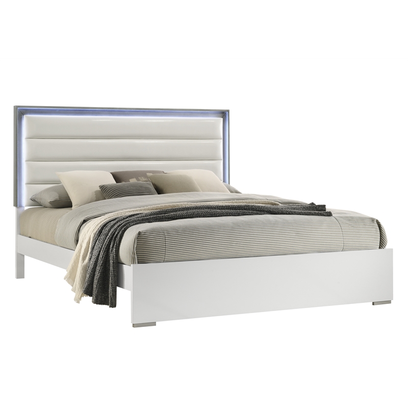 Olivia Contemporary Style Upholstered Queen Bed Made with wood in White Color