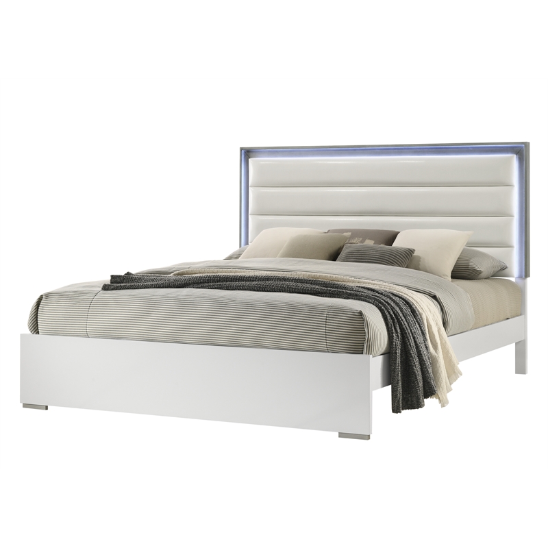 Olivia Contemporary Style Upholstered Queen Bed Made with wood in White Color