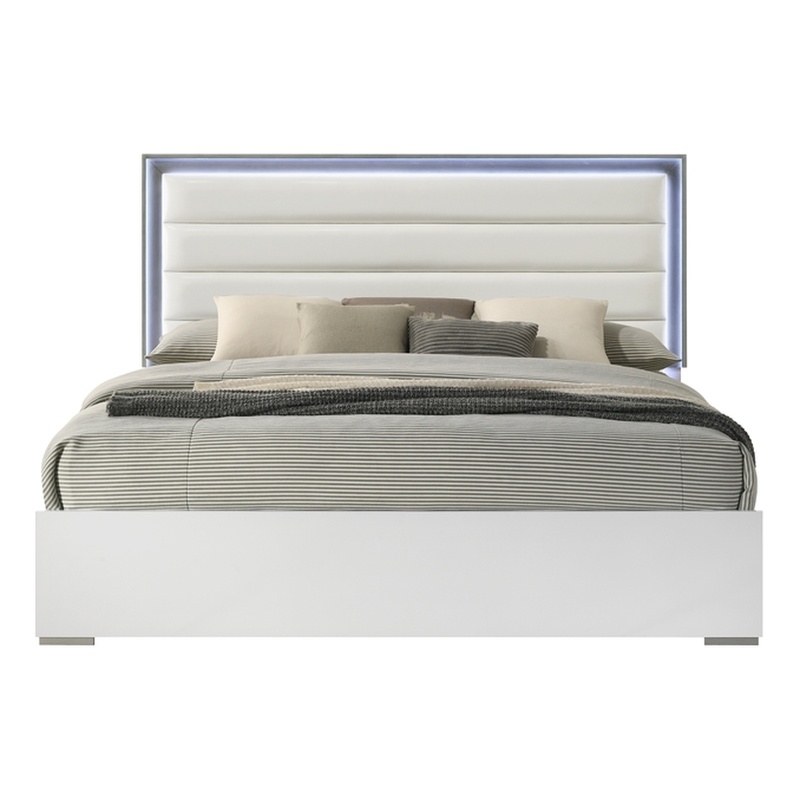 Olivia Contemporary Style Upholstered Queen Bed Made with wood in White Color
