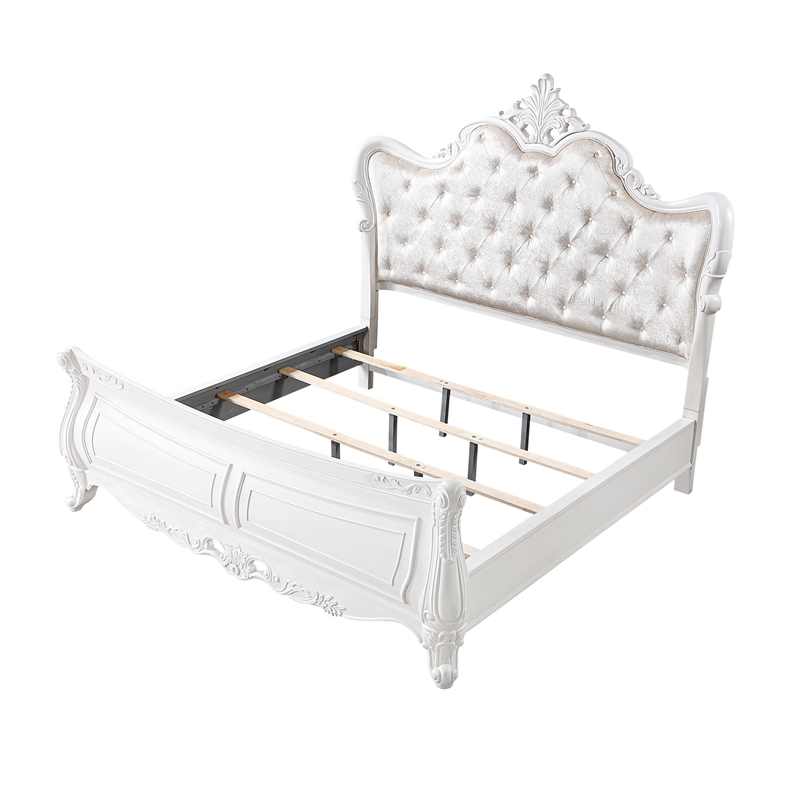 Opulence Traditional Style Queen Bed Made With Wood in Pearl White