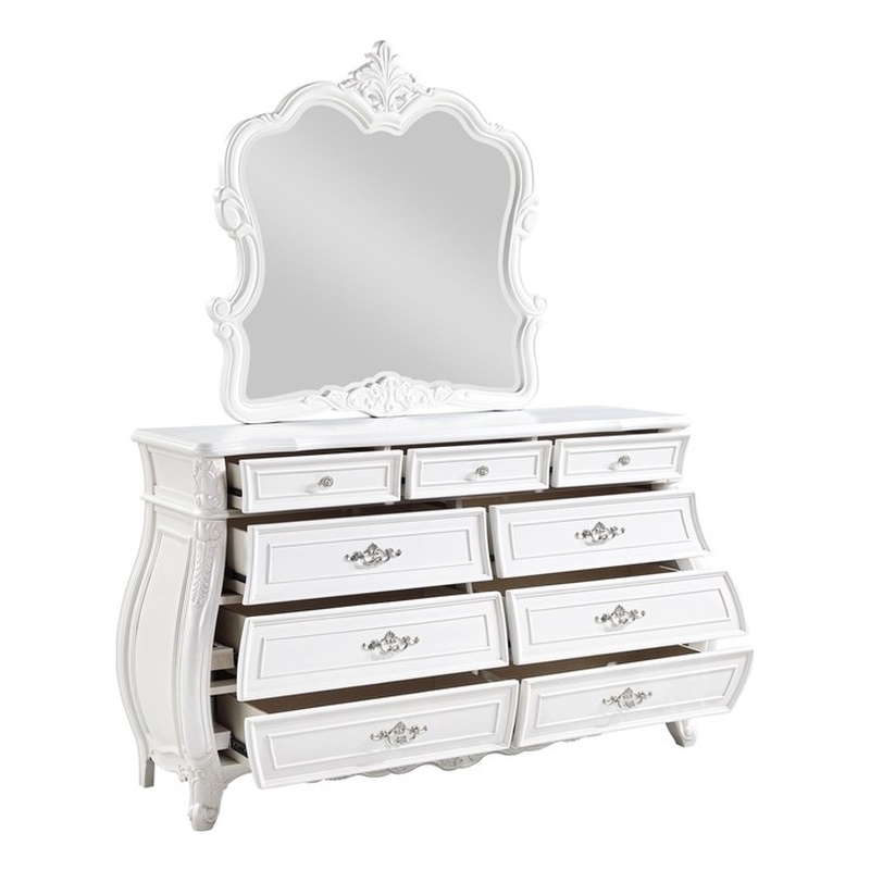 Opulence Traditional Style Mirror Made With Wood in Pearl White