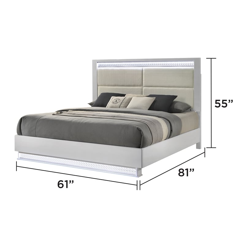 Glam Modern Style Queen Bed with LED headboard Made With Wood in White Color