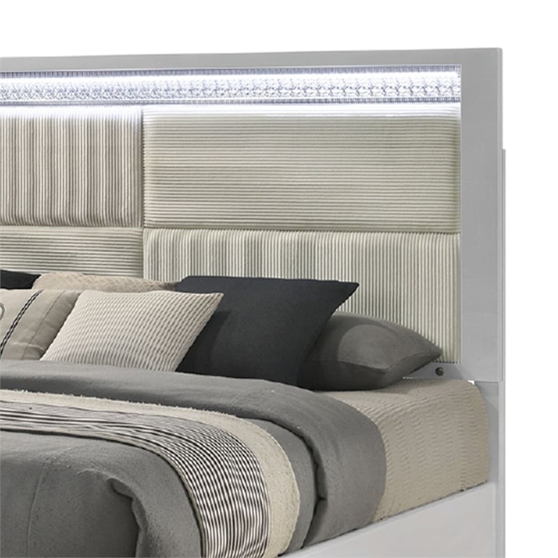 Glam Modern Style King Bed with LED headboard Made With Wood in White