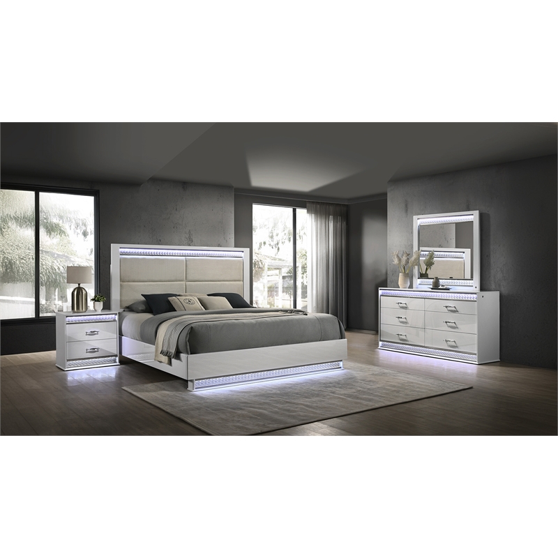 glam modern style mirror made with wood & & inbuilt led in white color