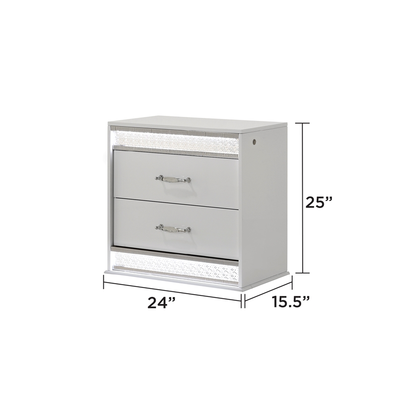 Glam Modern Style 2-Drawer Nightstand Made With Wood & inbuilt LED in White