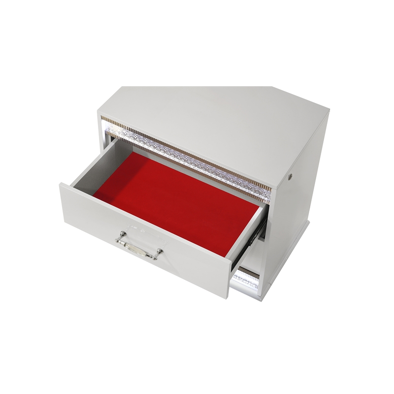 Glam Modern Style 2-Drawer Nightstand Made With Wood & inbuilt LED in White