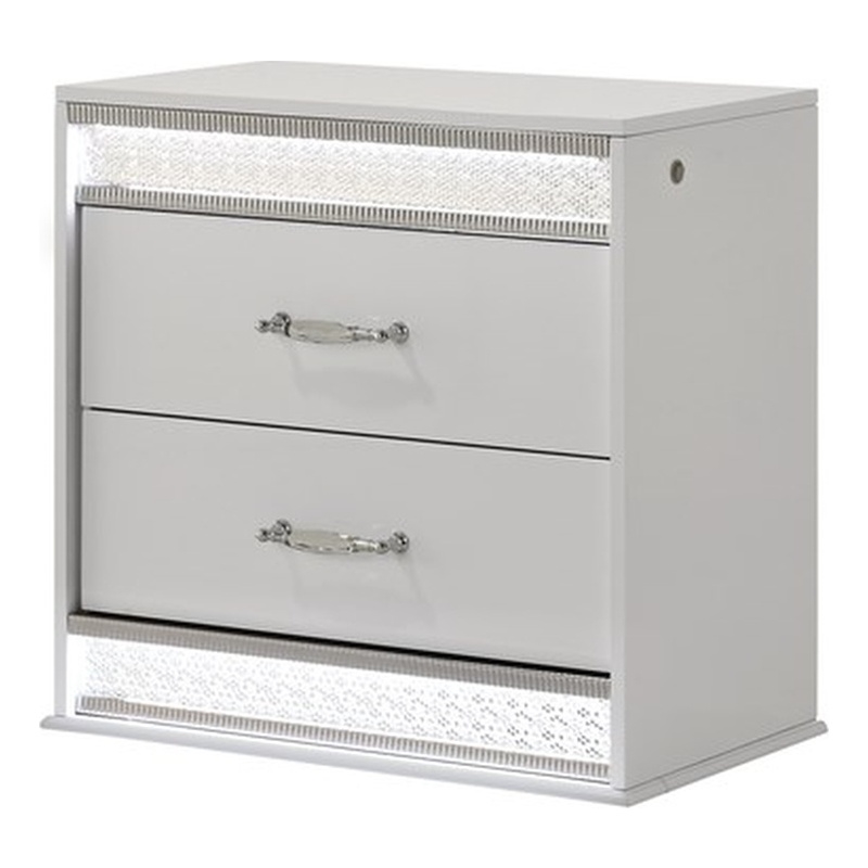Glam Modern Style 2-Drawer Nightstand Made With Wood & inbuilt LED in White