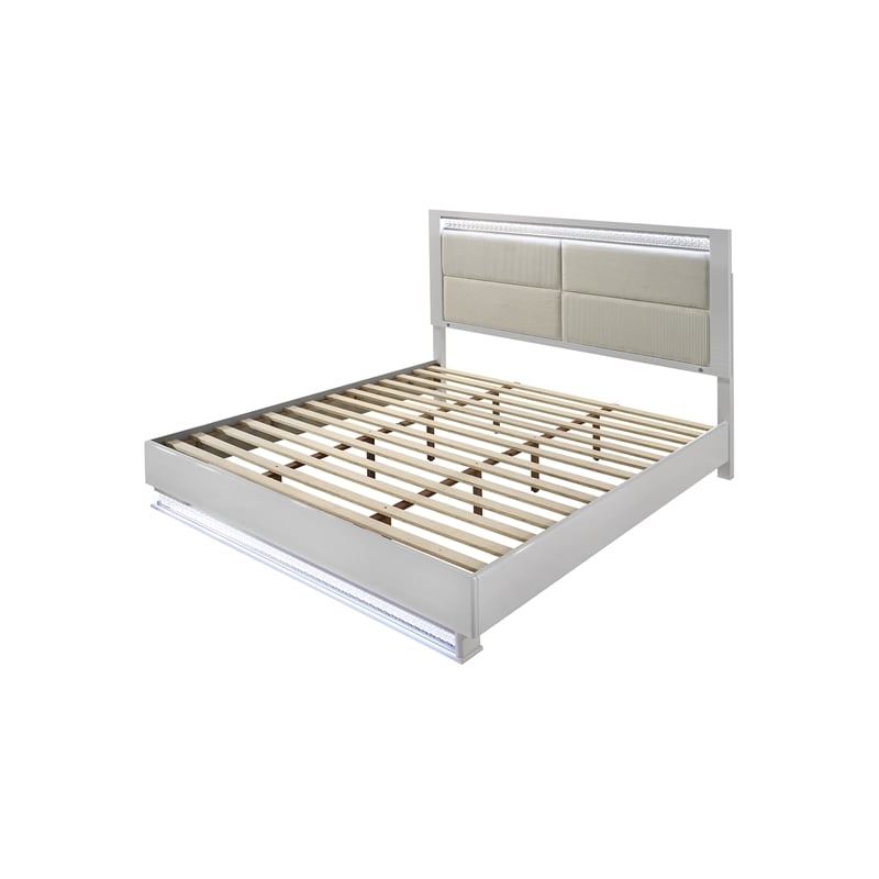 Glam Modern Style Upholstered LED Queen 4PC Bedroom Set Made With Wood in White