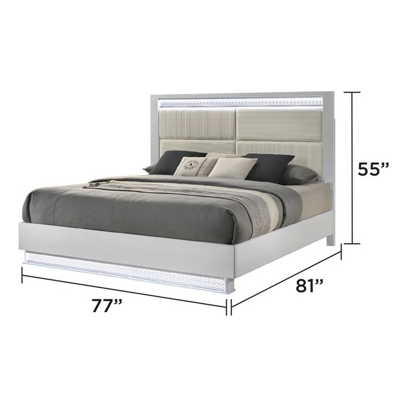 Glam Modern Upholstered LED King 4PC Bedroom Set Made With Wood in White