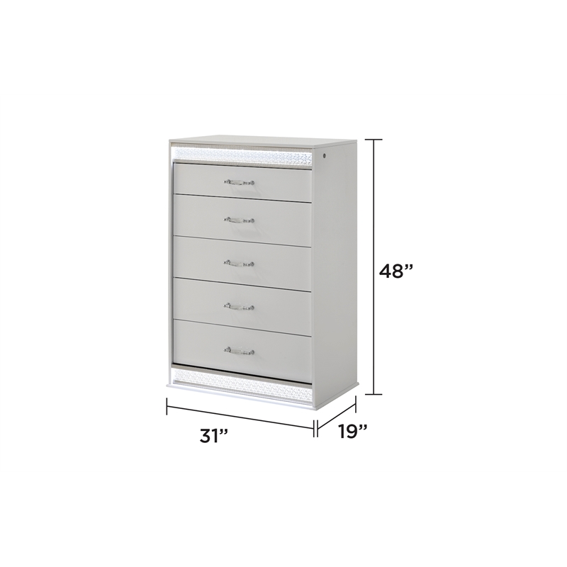 Glam Modern Style Upholstered LED Queen 5PC Bedroom Set Made With Wood in White