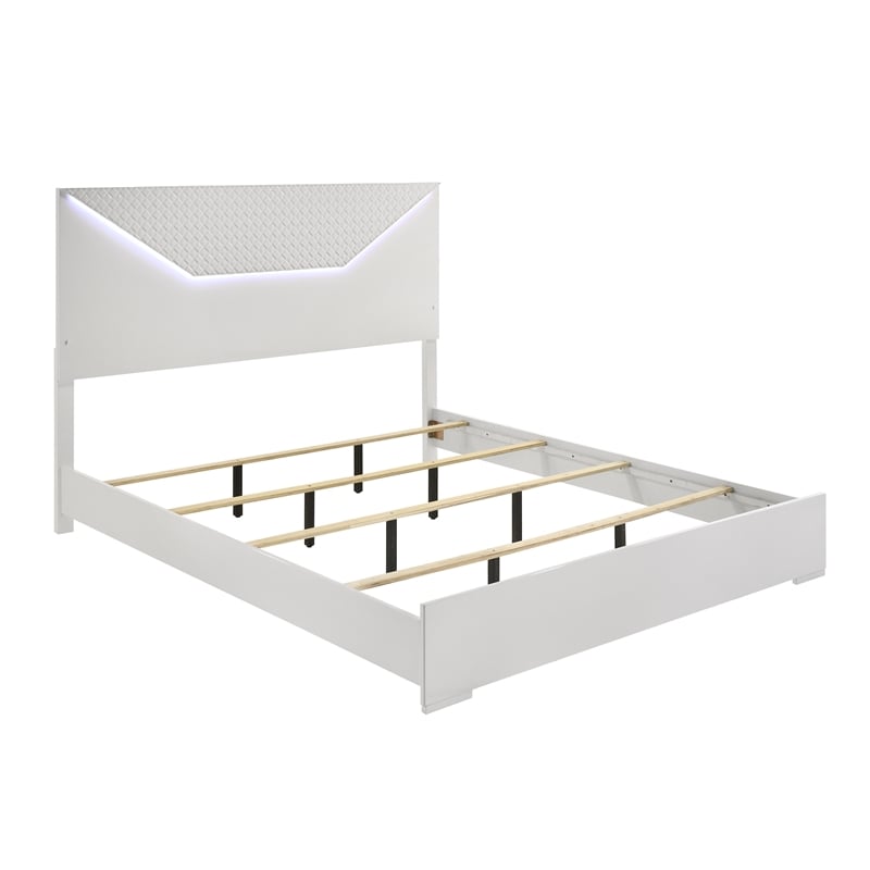 Blanca Modern Style Queen Bed Made With LED  Headboard & Wood in White Color
