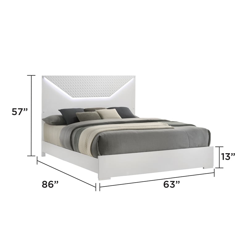 Blanca Modern Style Queen Bed Made With LED  Headboard & Wood in White Color