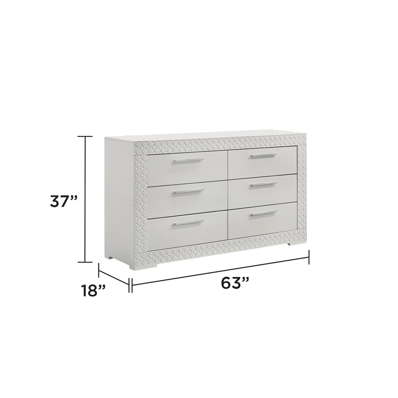 Blanca Modern Style 6-Drawer Dresser Made With Wood in White color