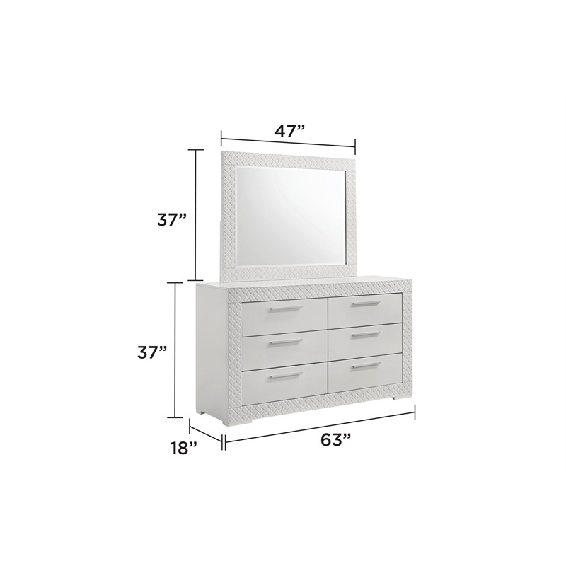 Blanca Modern Style 6-Drawer Dresser Made With Wood in White color