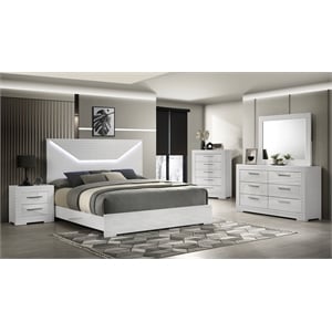 Blanca Modern Style LED Queen 5PC Bedroom Set Made With Wood in White