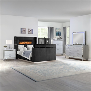 Lavish Modern Style 5 Pc Queen Bedroom Set Made with Wood in Black