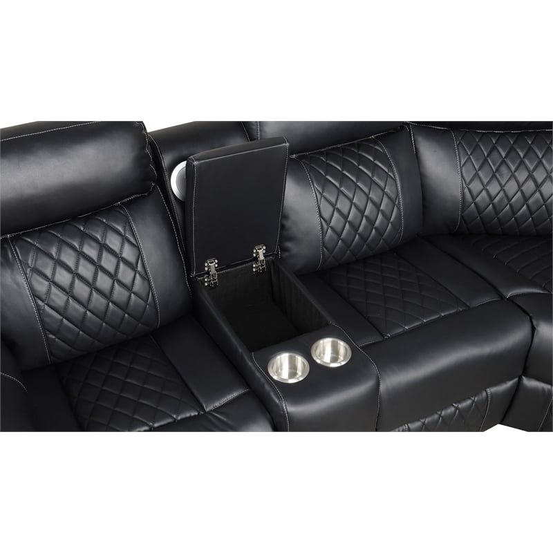 Lacrose Modern Style Power Recliner Sectional made with wood and metal in Black