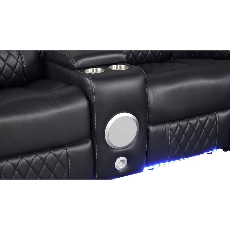 Lacrose Modern Style Power Recliner Sectional made with wood and metal in Black