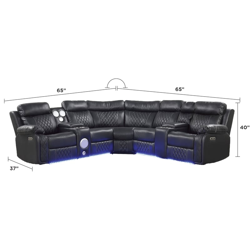 Lacrose Modern Style Power Recliner Sectional made with wood and metal in Black