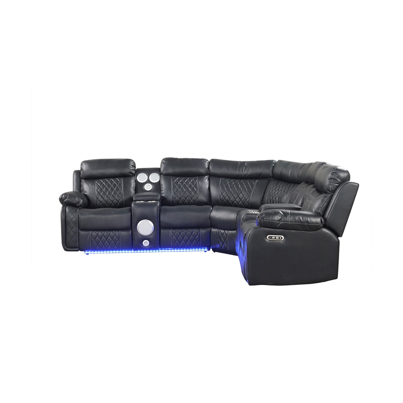 Lacrose Modern Style Power Recliner Sectional made with wood and metal in Black