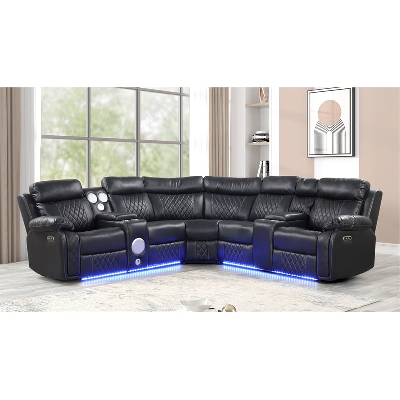 Lacrose Modern Style Power Recliner Sectional made with wood and metal in Black