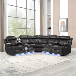 Lacrose Modern Style Power Recliner Sectional made with wood and metal in Black