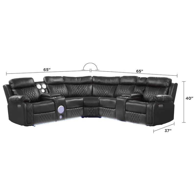 Lacrose Modern Style Power Recliner Sectional made with wood and metal in Gray
