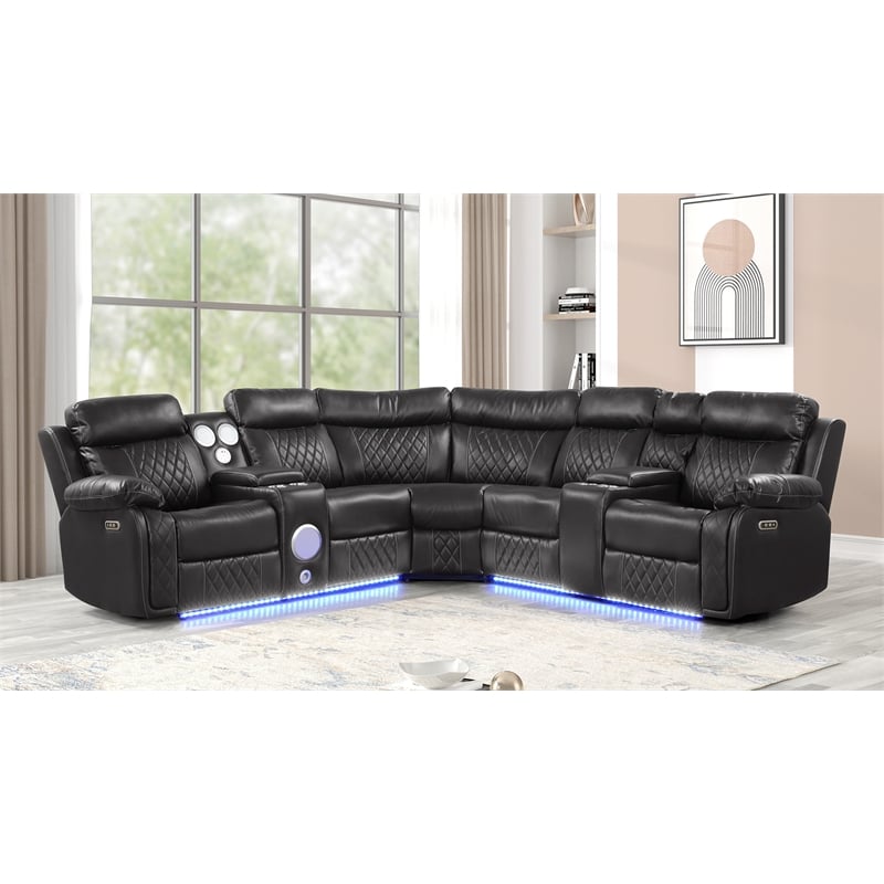 Lacrose Modern Style Power Recliner Sectional made with wood and metal in Gray