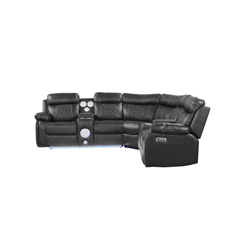 Lacrose Modern Style Power Recliner Sectional made with wood and metal in Gray