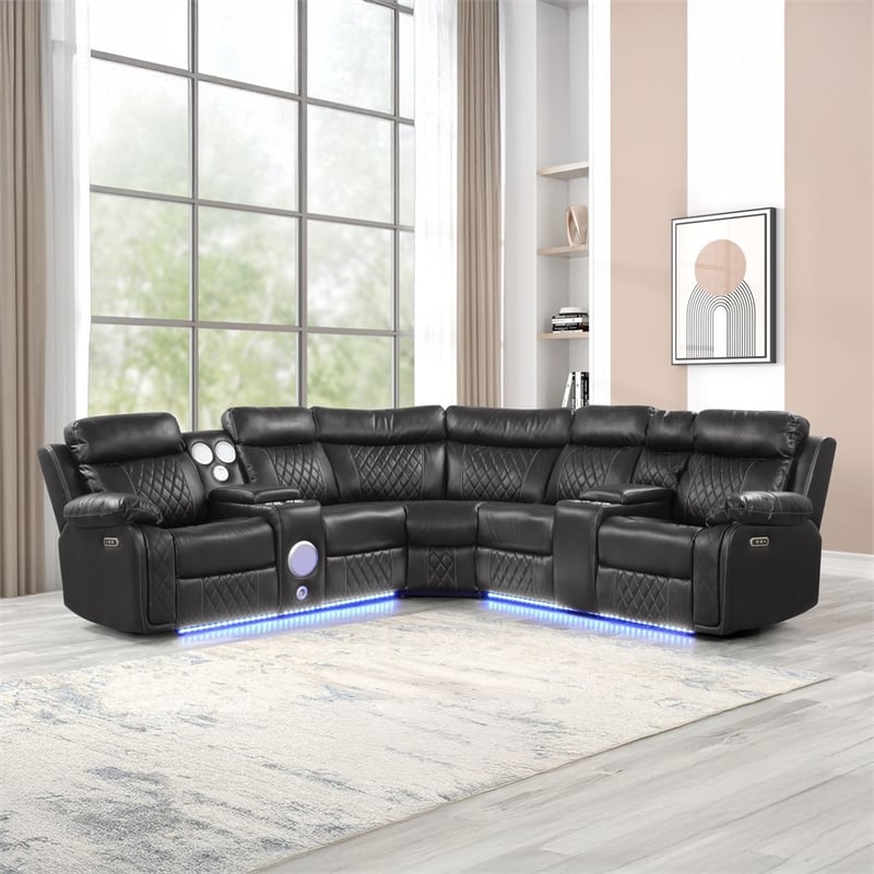 Lacrose Modern Style Power Recliner Sectional made with wood and metal in Gray