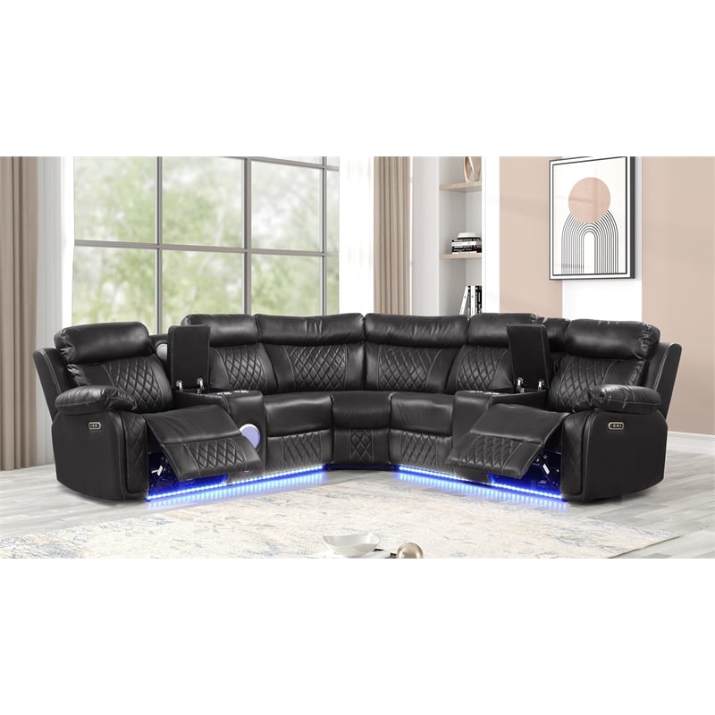 Lacrose Modern Style Power Recliner Sectional made with wood and metal in Gray