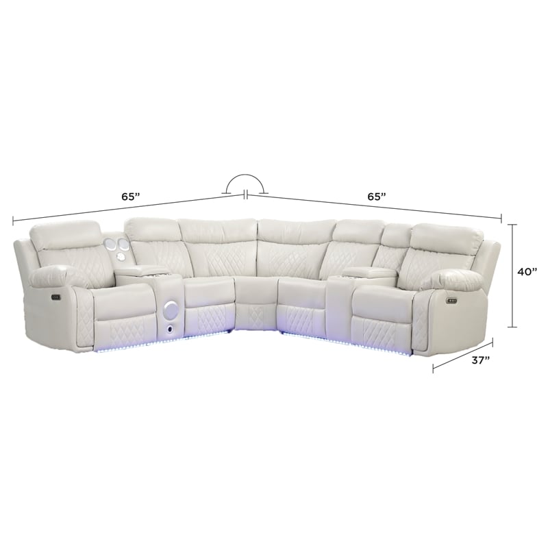 Lacrose Modern Style Power Recliner Sectional made with wood and metal in Beige
