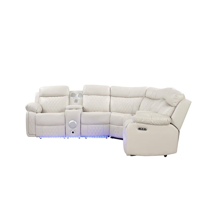 Lacrose Modern Style Power Recliner Sectional made with wood and metal in Beige