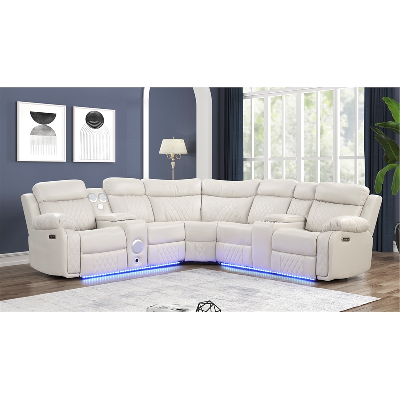 Lacrose Modern Style Power Recliner Sectional made with wood and metal in Beige