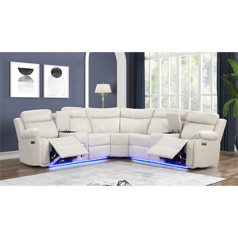 Lacrose Modern Style Power Recliner Sectional made with wood and metal in Beige