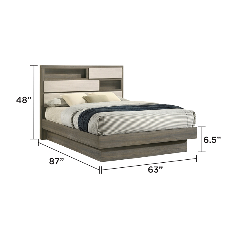 Gem Modern Style two tone Queen Bed Made with wood in light Beige & Brown