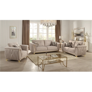 Leena Contemporary Style 3PC Livingroom Set Made with Wood in Beige