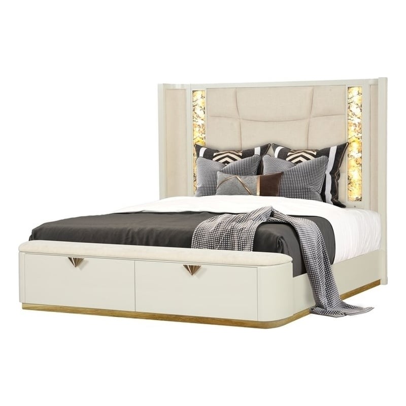 La Pierre Contemporary Style Queen Size bed made with Wood in Beige