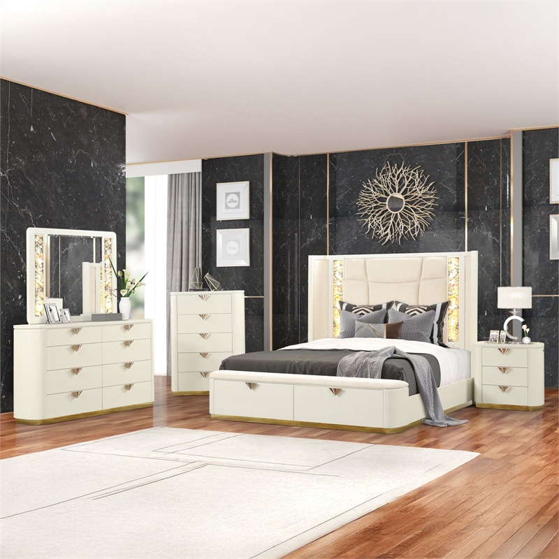 La Pierre Contemporary Style Queen 5PC Bedroom Set made with Wood in Beige