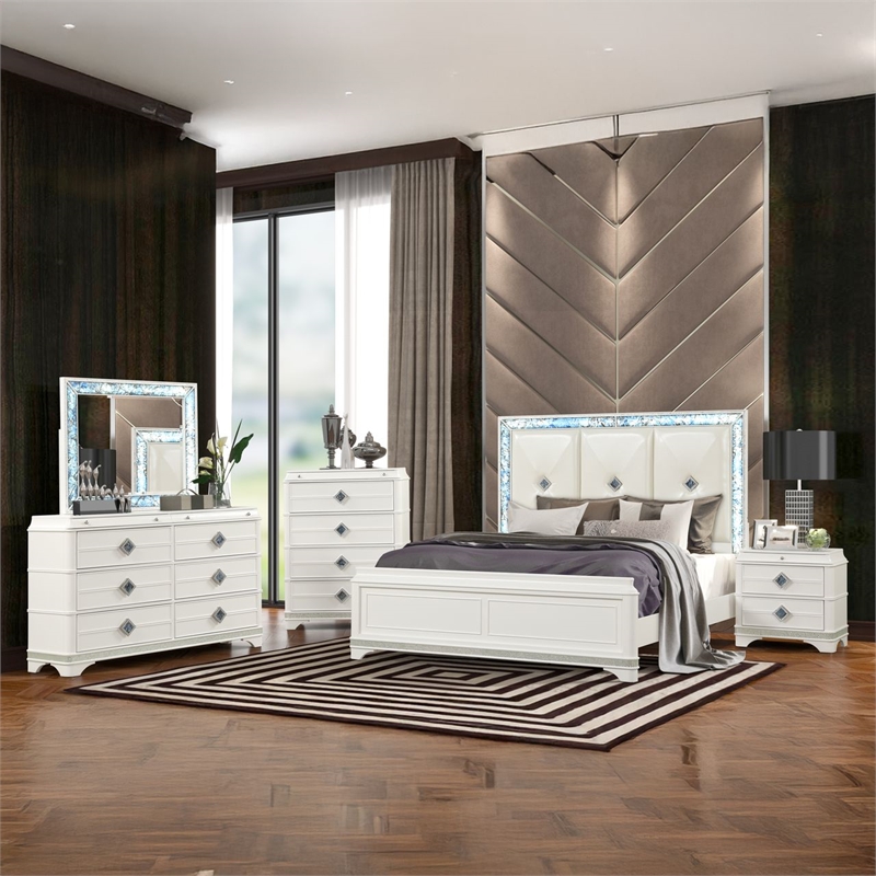 Laguna Modern Style Queen 5 PC Bedroom set made with Wood in White
