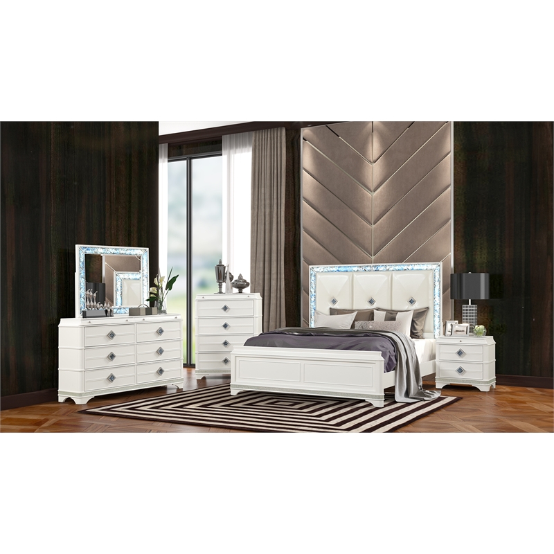 Laguna Modern Style Queen 5 PC Bedroom set made with Wood in White