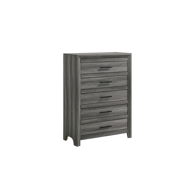 Denver Modern Style 5PC Queen Size Bedroom Set Made With Wood in Gray Colour