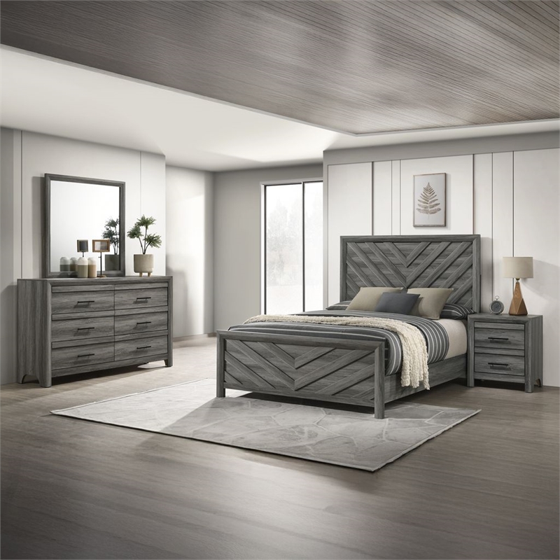 Denver Modern Style 4PC Full Size Bedroom Set Made With Wood in Gray Colour