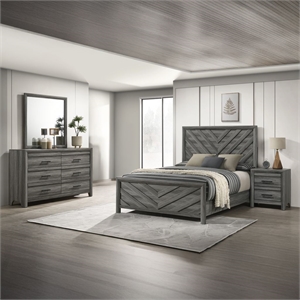 Denver Modern Style 4PC Full Size Bedroom Set Made With Wood in Gray Colour