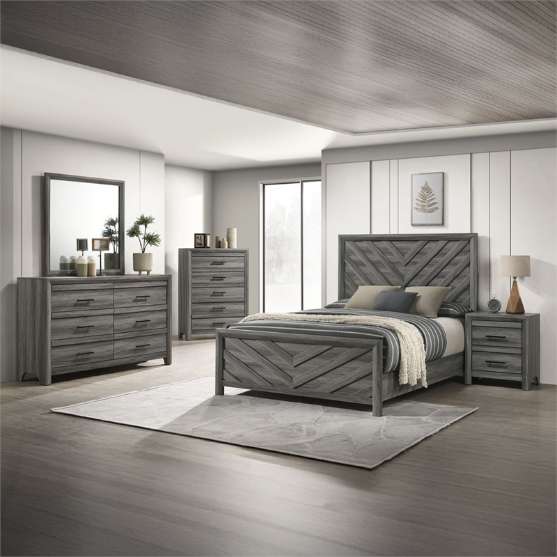 Denver Modern Style 5PC Full Size Bedroom Set Made With Wood in Gray Colour