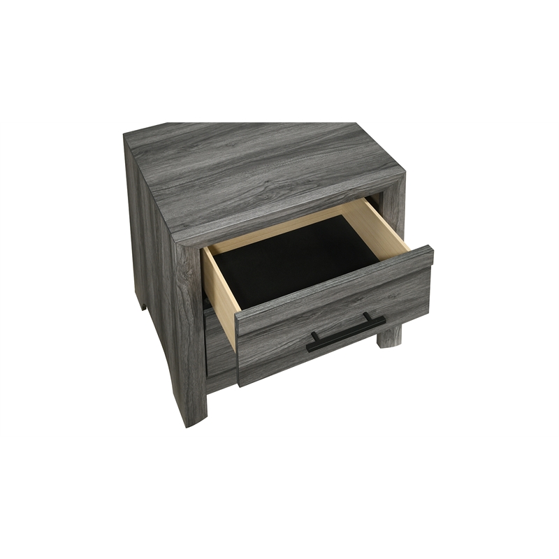 denver modern style 2-drawer nightstand made with wood  & black handle in gray