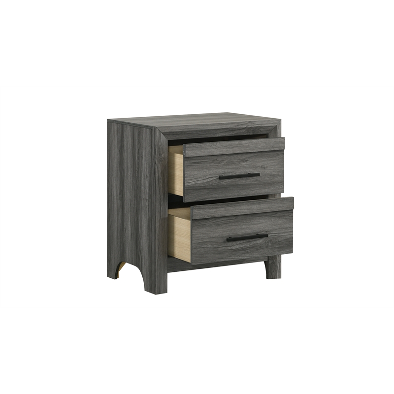denver modern style 2-drawer nightstand made with wood  & black handle in gray